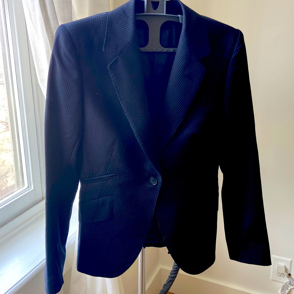 Pinstripe navy blue 100% wool suit jacket